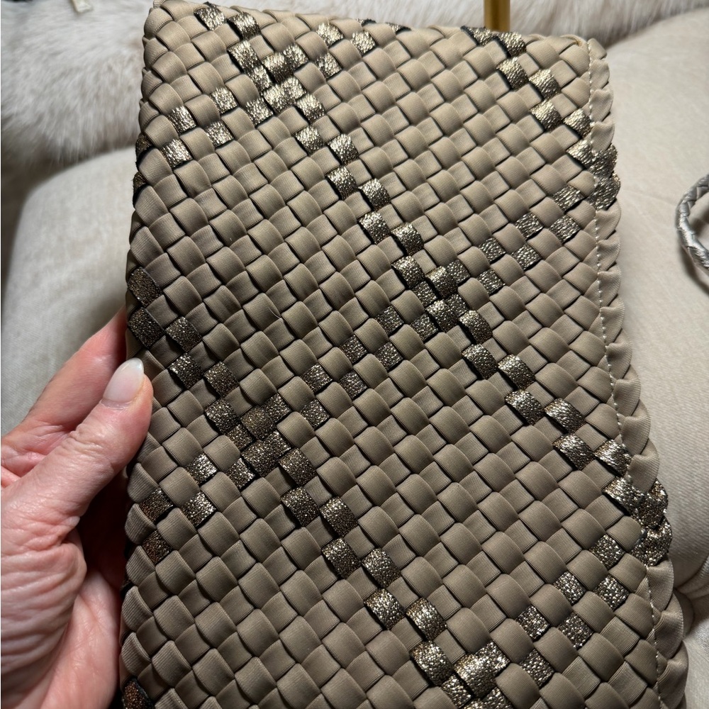 Naghedi Woven Clutch in Taupe with Metallic Accents - Picture 4 of 5